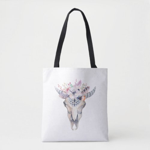 Boho Bull Skull  Floral Bouquet Tote Bag