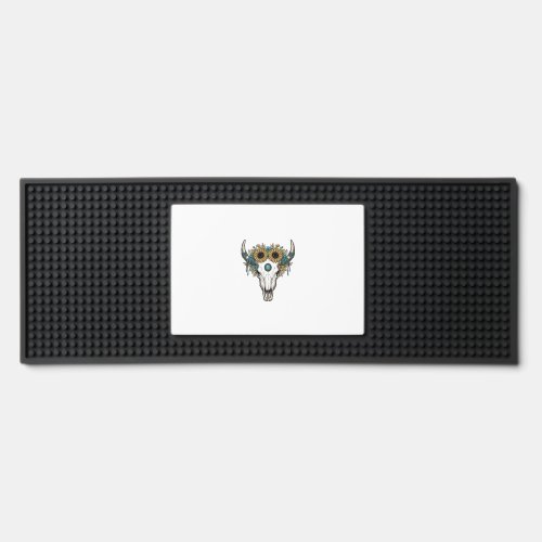 Boho Bull Skull Sunflower Vintage Western Engravin Bar Mat