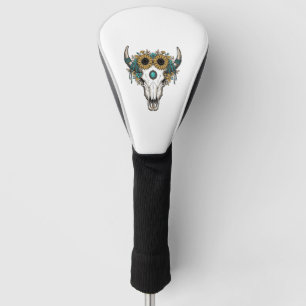 Boho Bull Skull Sunflower Vintage Western Engravin Golf Head Cover