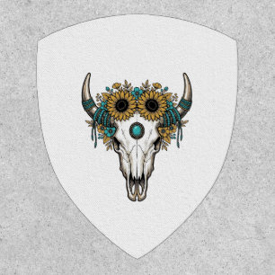 Boho Bull Skull Sunflower Vintage Western Engravin Patch