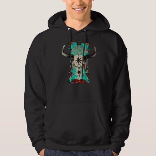 Boho Bull Skull Turquoise Aztec Western Country Ro Hoodie
