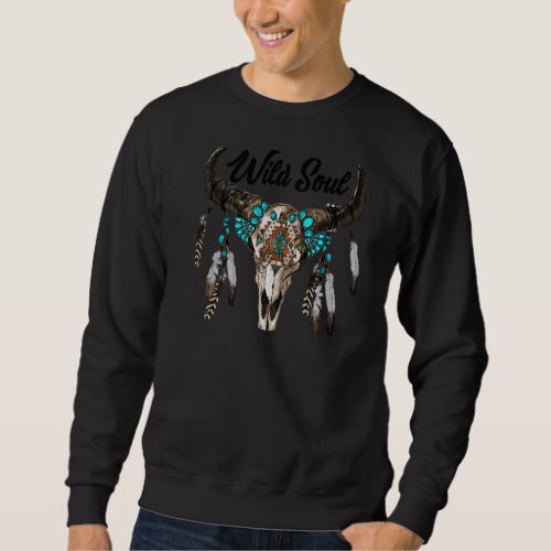 Boho Bull Skull Wild Soul Turquoise Gemstone Weste Sweatshirt