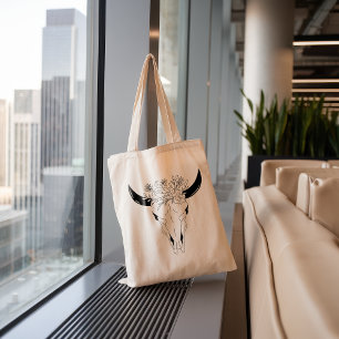 Boho Bull Skull Wildflower Large Tote Bag