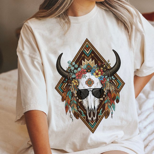 Boho Bull Skull With Flowers & Sunglasses Tri-Blend Shirt (Creator Uploaded)