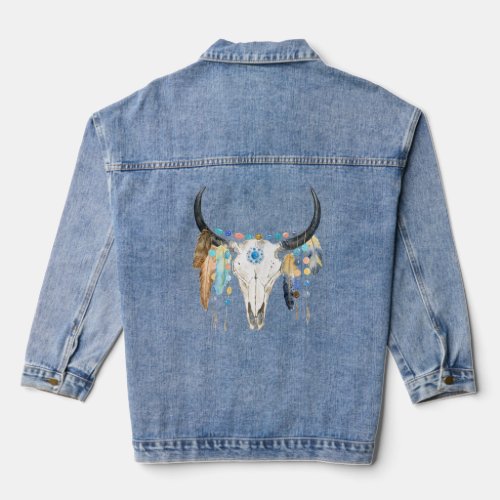 Boho Bull Skull Womens Denim Jacket