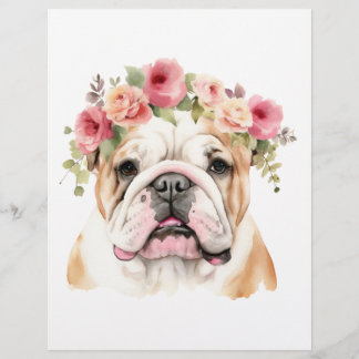 Boho Bulldog Flower Crown Watercolor Letterhead