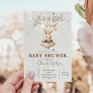 Boho Bunny Baby Shower Invitation with Floral Past