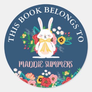 Boho Bunny | Floral This Book Belongs To Classic Round Sticker