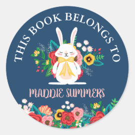 Boho Bunny | Floral This Book Belongs To Classic Round Sticker