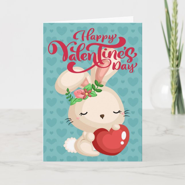 Boho Bunny Happy Valentine's Day Card (Front)