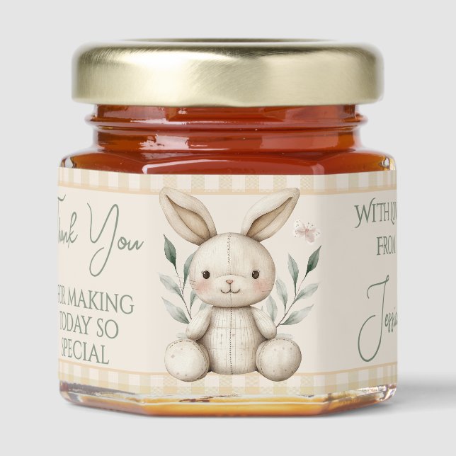 Boho Bunny Neutral Baby Shower Favour Honey Jar Favors (Front)