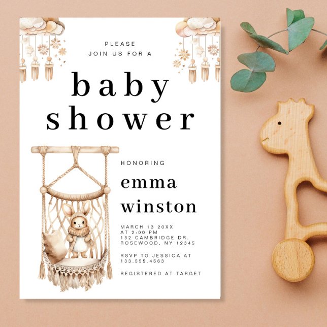 Boho Bunny Rabbit Nursery Baby Shower Invitation (Creator Uploaded)