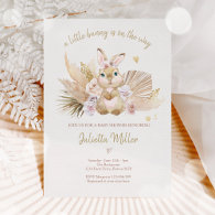 Boho Bunny Rabbit Pink Girl Baby Shower Invitation