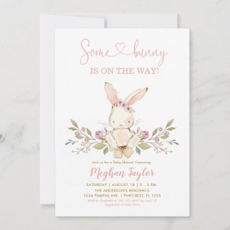Boho Bunny Rabbit Pink Girl Baby Shower Invitation