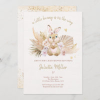 Boho Bunny Rabbit Pink Girl Baby Shower Invitation