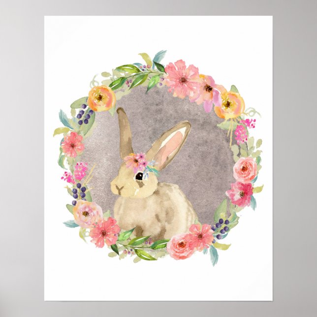 Boho Bunny Rabbit Woodland Nursery Poster Print (Front)