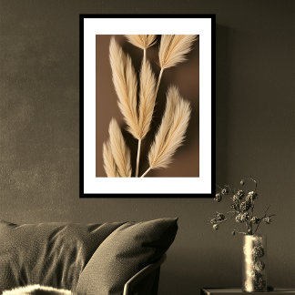 Boho Bunny Tails Pampas grass dried Brown Poster