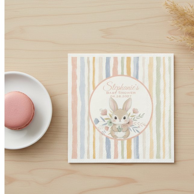 Boho Bunny Watercolor Stripe  Napkins (Sweet baby shower napkin)