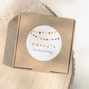 Boho Bunting Flags Gender Neutral Birthday Party Classic Round Sticker