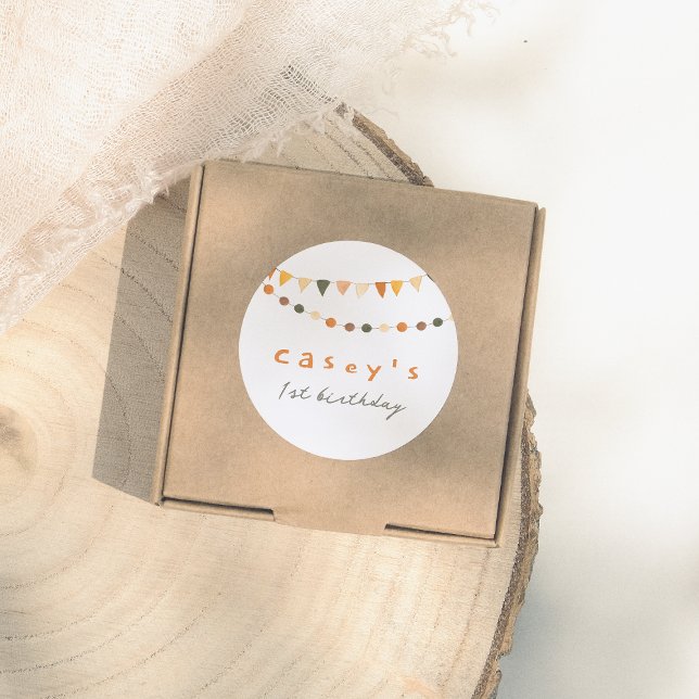 Boho Bunting Flags Gender Neutral Birthday Party Classic Round Sticker (Creator Uploaded)