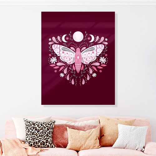 Boho Burgundy Abstract Moth Wall Art Acrylic Photo Tile