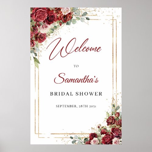 Boho burgundy and blush Bridal Shower Welcome Poster