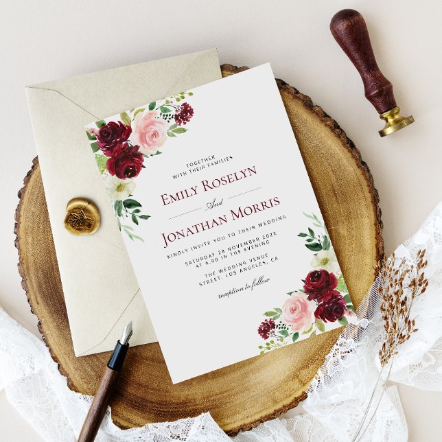 boho burgundy and blush floral wedding invitation (Creator Uploaded)
