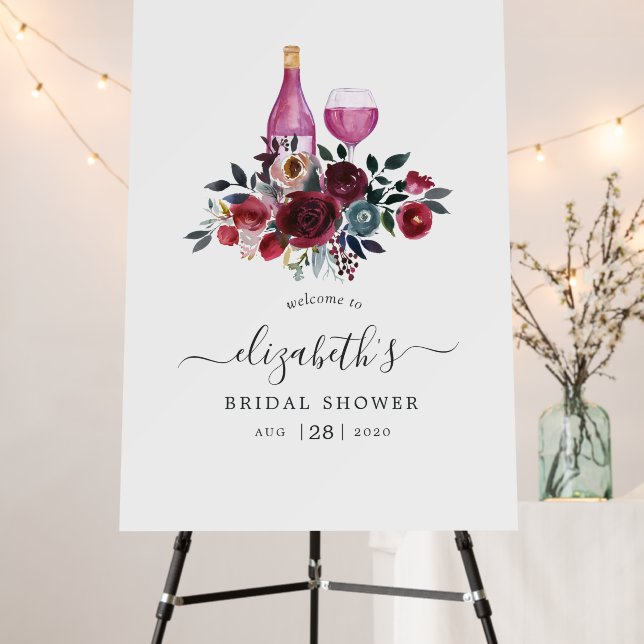 Boho Burgundy and Navy Bridal Shower Wine Tasting Foam Board (In Situ (Stand))