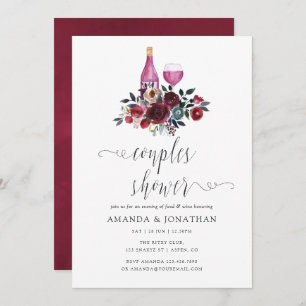 Boho Burgundy and Navy Couples Shower Wine Tasting Invitation