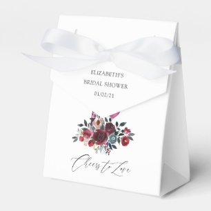 Boho Burgundy and Navy Wine Tasting Bridal Shower Favor Boxes