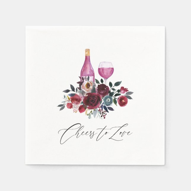 Boho Burgundy and Navy Wine Tasting Bridal Shower Napkins (Front)