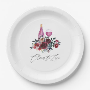 Boho Burgundy and Navy Wine Tasting Bridal Shower Paper Plates