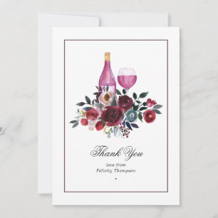 Boho Burgundy and Navy Wine Tasting Bridal Shower Thank You Card