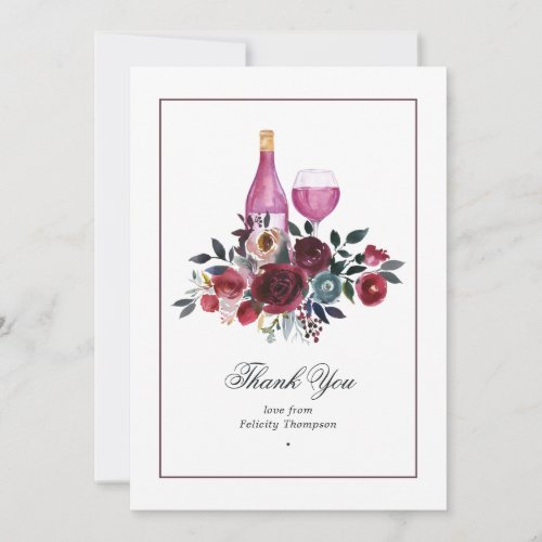 Boho Burgundy and Navy Wine Tasting Bridal Shower  Thank You Card