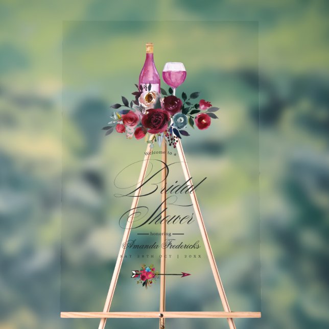 Boho Burgundy and Navy Wine Tasting Bridal Welcome Acrylic Sign (Neutral)