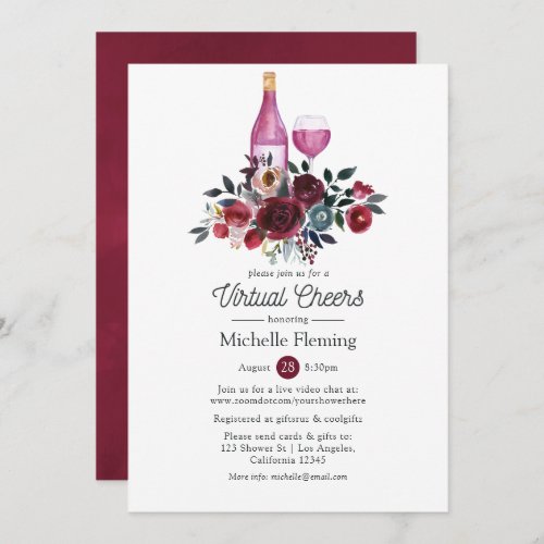 Boho Burgundy and Navy Wine Virtual Bridal Shower Invitation