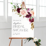 Boho Burgundy And Peach Flowers Fall Bridal Shower Poster at Zazzle