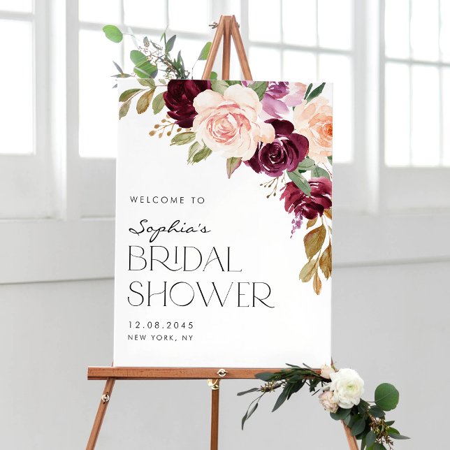 Boho Burgundy and Peach Flowers Fall Bridal Shower Poster (Creator Uploaded)
