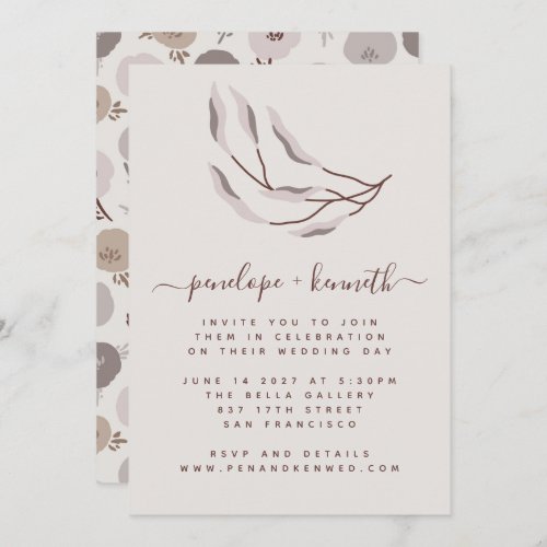 Boho Burgundy and Taupe Botanical Wedding Invitation