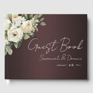 Boho Burgundy and White Rose Bouquet Wedding  Guest Book