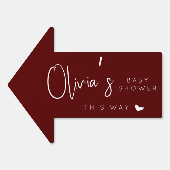 Boho burgundy baby shower this way arrow sign (Front)