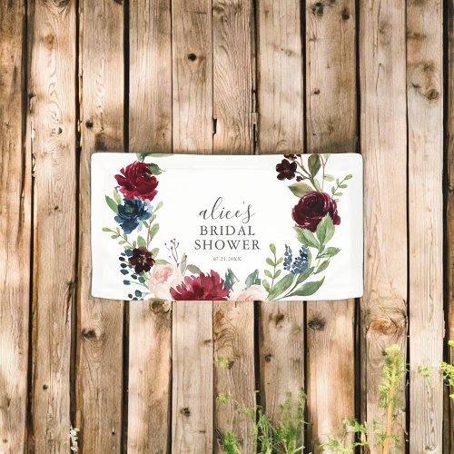 Boho Burgundy Blue Floral Bridal Shower Banner