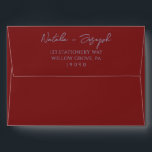 Boho Burgundy Blue Hand Written Whimsical Wedding Envelope<br><div class="desc">A retro modern hand written marina blue and deep red wedding envelope. Which features bold whimsical  bride and groom's names in blue and burgundy background color. And  personalized return address . Which suits the whole wedding suite.</div>