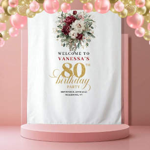 Boho Burgundy Blush 80th Birthday Tapestry