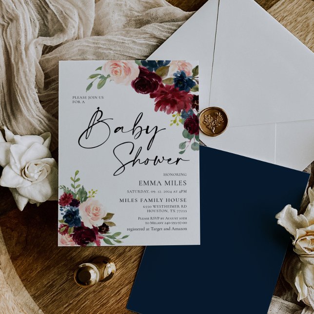 Boho Burgundy Blush Baby Shower Invitation (Creator Uploaded)