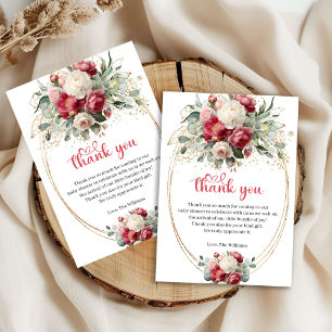 Boho Burgundy Blush Floral Baby Shower Thank You Card