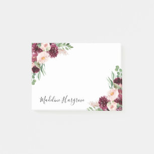 Boho Burgundy & Blush Floral Personalized Post-it Notes