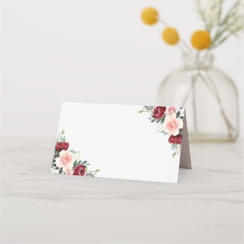 Boho Burgundy Blush Floral Wedding Folded Place Card by PeachBloome at Zazzle