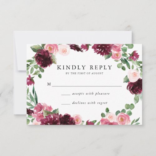 Boho Burgundy  Blush Floral Wedding RSVP Card