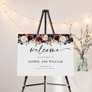 Boho Burgundy Blush Flower Wedding Welcome Sign
